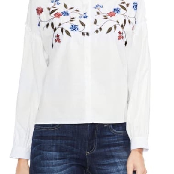 Vince Camuto Tops - Vince Camuto Embroidered Poplin Blouse